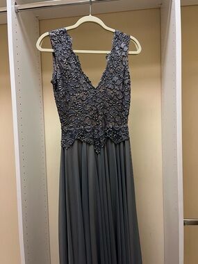 Embellished V-Neck Prom Dress in Slate Gray